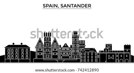 Spain, Santander architecture vector city skyline, travel cityscape with landmarks, buildings, isolated sights on background