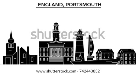 England, Portsmouth architecture vector city skyline, travel cityscape with landmarks, buildings, isolated sights on background