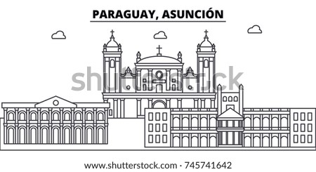 Paraguay, Asuncion architecture skyline buildings, silhouette, outline landscape, landmarks. Editable strokes. Urban skyline illustration. Flat design vector, line concept