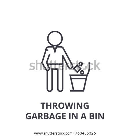 throwing garbage in a bin line icon, outline sign, linear symbol, vector, flat illustration