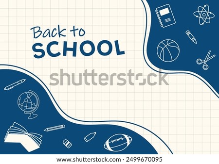 Back to school theme graph paper background and stationery supplies element vector illustration