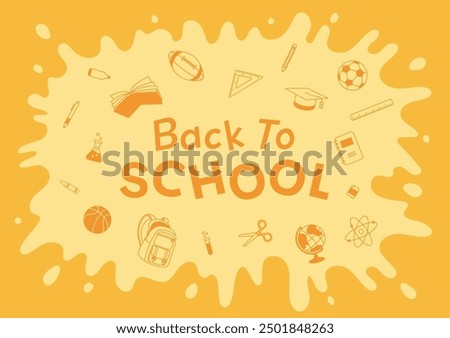 Back to school vector illustration background and stationery supplies element orange monochrome color