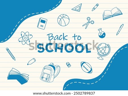 Back to school theme lined paper background and stationery supplies element vector illustration