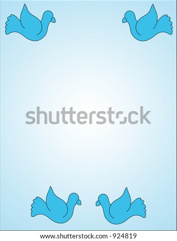 four doves border, on light blue background.