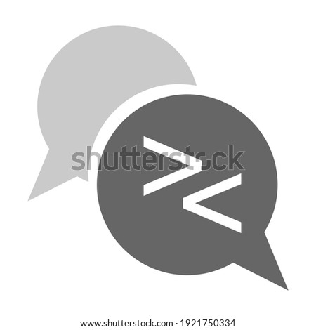 Chat Speech bubbles balloon with Angle bracket mark sign.  Grey gray colour. Design vector symbol icon illustration.