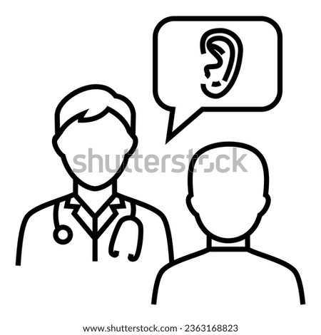 Doctor talk consultation discussion with patient about ENT Specialist health system design icon vector. Bubble chat line with ear symbol illustration.