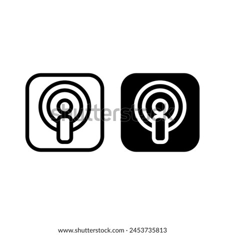 White and Black set combination of mic, podcast, hotspot, tethering, wifi, signal  icon design vector symbol illustration with round square cube.