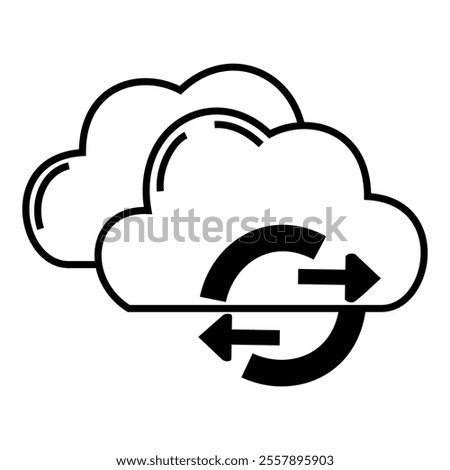 Exchange, migration files on cloud computing system icon vector design symbol illustration, for data storage.