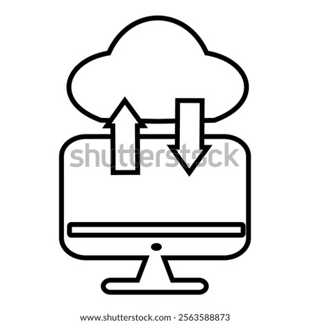 Arrow up and down connection in the cloud computing system on monitor icon design vector symbol illustration.