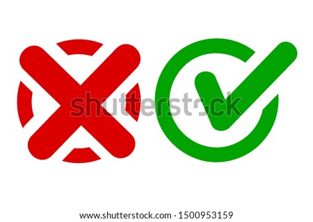 Vector Sign Icon Style Green Thick line true and Red false, at white background
