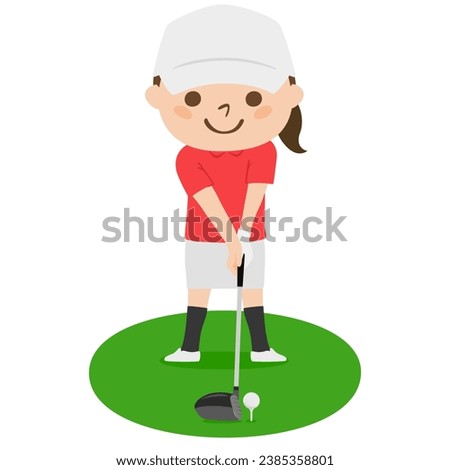 Golf illustration. Tee off. A woman with a golf driver.