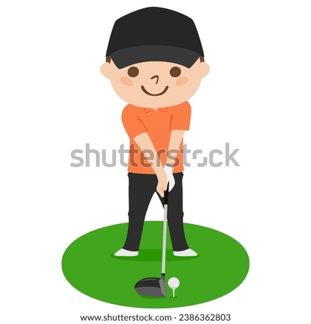 Golf illustration. Tee off. A man with a golf driver.