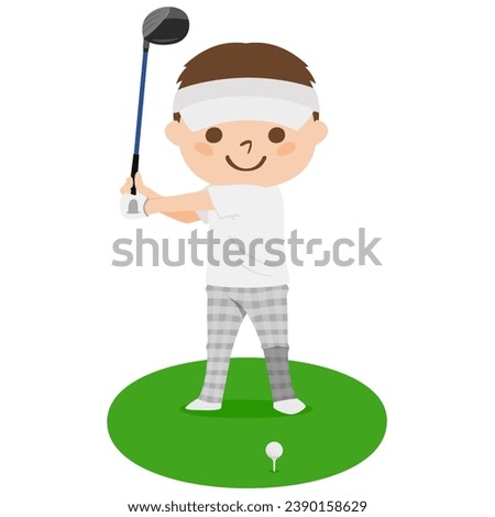 Golf illustration. Tee off. A man swinging with a golf driver.