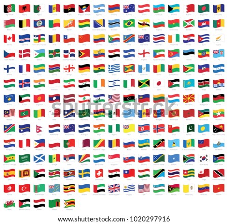 All national waving flags from all over the world with names - high quality vector flag isolated on white background