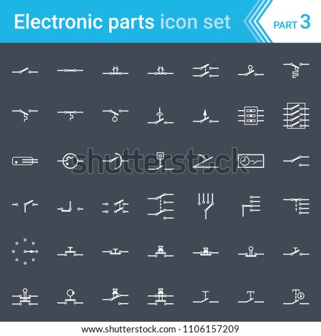 Electric and electronic icons, electric diagram symbols. Switches, pushbuttons and circuit switches.