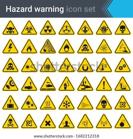 Hazard warning signs. Set of signs warning about danger. 42 high quality hazard symbols and elements. Danger icons. Vector illustration. Foto stock © 