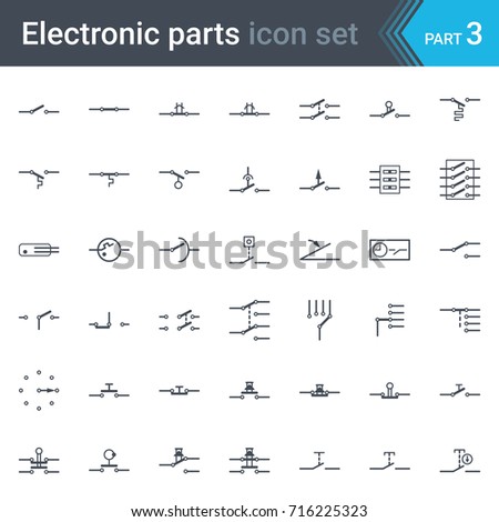 Complete vector set of electric and electronic circuit diagram symbols and elements - switches, pushbuttons and circuit switches