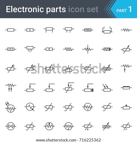 Complete vector set of electric and electronic circuit diagram symbols and elements - resistors