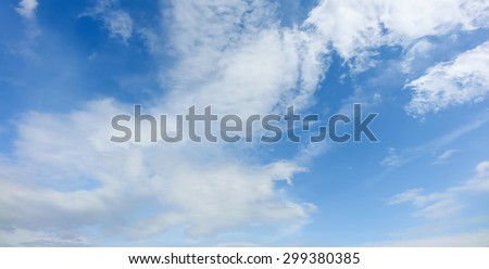 Panoramic view of the blue sky. Blue sky with clouds. Summer sunny day.  Abstract as background. - Stock Image - Everypixel