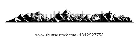 Mountain vector illustration, landscape mature silhouette element outdoor icon snow ice tops and decorative isolated camping travel climbing or hiking.