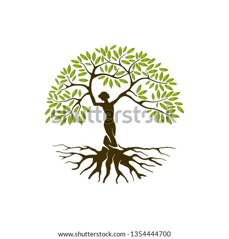 Abstract Human tree logo. Unique Tree Vector illustration with circle and abstract woman shape.  