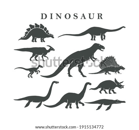 collection of dinosaur silhouettes vector isolated on white background.