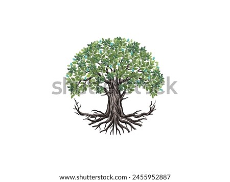 tree logo in circular shapes, ancient oak tree