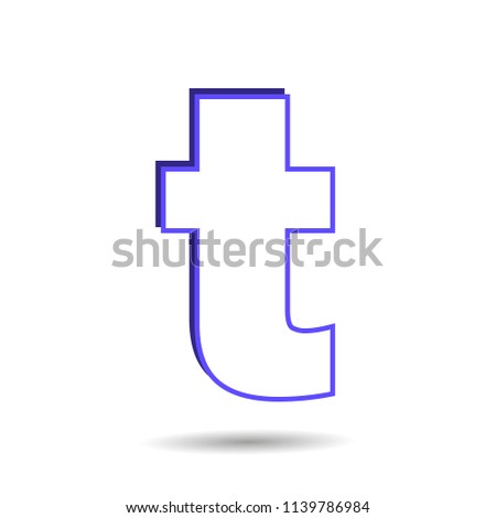 Vector image of a flat icon with the letter t of the blue color. Button with the letter t.
