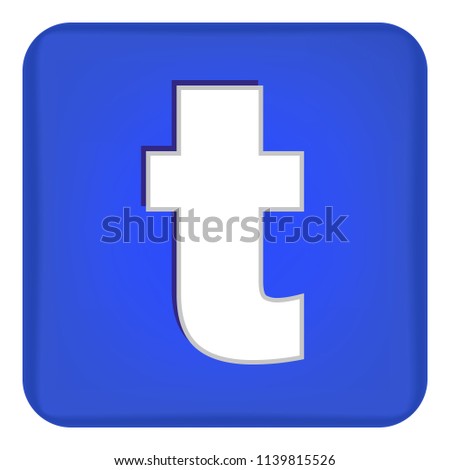 Vector image of a flat icon with the letter t of the blue color. Button with the letter t.