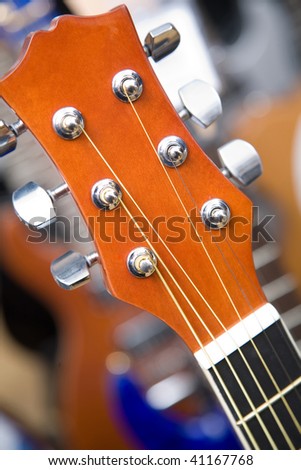 Guitars in shop of musical instruments