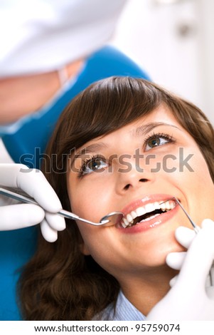 Modern dental equipment cabinet happy patient
