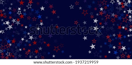 National American Stars Vector Background. USA Labor 11th of November President's Independence Veteran's 4th of July Memorial Day Design. American Blue, Red, White Falling Stars. US Election Pattern.