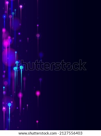 Pink Purple Blue Abstract Background. Artificial Intelligence Big Data Internet Futuristic Wallpaper. Neon Light Glow Particles. Network Technology Banner. Fiber Optics Social Science Light Pins.