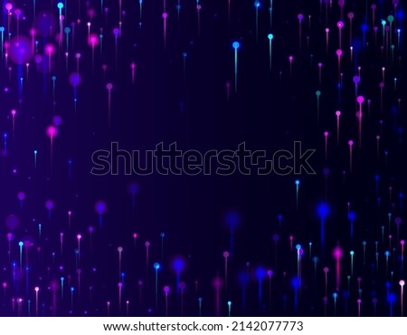 Pink Blue Purple Abstract Wallpaper. Big Data Artificial Intelligence Internet Futuristic Background. Neon Light Rays Particles. Network Scientific Banner. Fiber Optics Social Science Light Pins.