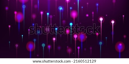 Pink Purple Blue Abstract Wallpaper. Big Data Artificial Intelligence Internet Futuristic Background. Bright Light Pins Particles. Network Scientific Banner. Fiber Optics Social Science Light Pins.