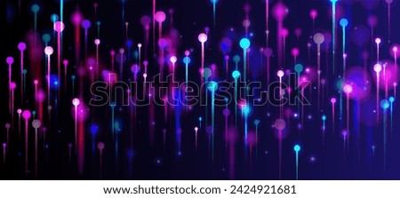 Blue Pink Purple Abstract Wallpaper. Vivid Light Glow Elements. Network Scientific Banner. Big Data Artificial Intelligence Internet Futuristic Background. Fiber Optics Social Science Light Pins.