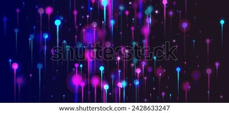 Purple Pink Blue Modern Wallpaper. Vivid Light Pins Elements. Big Data Artificial Intelligence Internet Futuristic Background. Network Scientific Banner. Social Science Fiber Optics Light Pins.