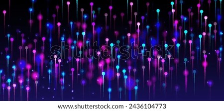 Pink Purple Blue Abstract Wallpaper. Artificial Intelligence Big Data Ethernet Futuristic Background. Vivid Light Pins Particles. Network Scientific Banner. Social Science Fiber Optics Light Pins.