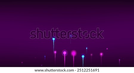 Pink Purple Blue Modern Background. Bright Light Pins Elements. Artificial Intelligence Big Data Internet Futuristic Wallpaper. Network Scientific Banner. Social Science Fiber Optics Light Pins.