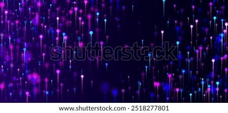 Blue Pink Purple Modern Wallpaper. Network Technology Banner. Neon Light Nodes Particles. Big Data Artificial Intelligence Internet Futuristic Background. Social Science Fiber Optics Light Pins.