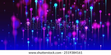 Purple Pink Blue Modern Wallpaper. Network Scientific Banner. Bright Light Pins Particles. Artificial Intelligence Big Data Internet Technology Background. Social Science Fiber Optics Light Pins.