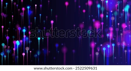 Purple Pink Blue Modern Background. Network Technology Banner. Artificial Intelligence Big Data Internet Technology Wallpaper. Vivid Light Rays Particles. Social Science Fiber Optics Light Pins.