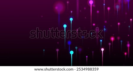 Pink Purple Blue Abstract Wallpaper. Network Technology Banner. Bright Light Nodes Elements. Artificial Intelligence Big Data Ethernet Technology Background. Fiber Optics Social Science Light Pins.