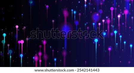 Purple Pink Blue Modern Background. Network Technology Banner. Neon Light Nodes Elements. Artificial Intelligence Big Data Ethernet Technology Wallpaper. Fiber Optics Social Science Light Pins.