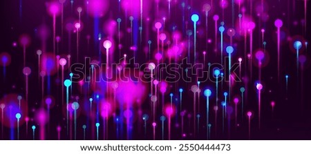 Blue Pink Purple Abstract Wallpaper. Big Data Artificial Intelligence Ethernet Technology Background. Bright Light Pins Particles. Network Scientific Banner. Fiber Optics Social Science Light Pins.