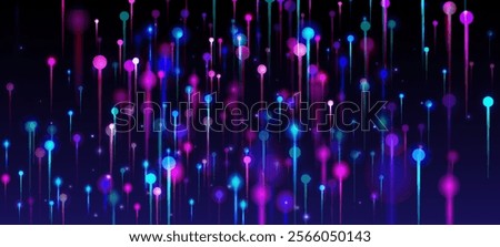 Pink Blue Purple Modern Background. Artificial Intelligence Big Data Ethernet Technology Wallpaper. Vivid Light Pins Particles. Network Technology Banner. Social Science Fiber Optics Light Pins.