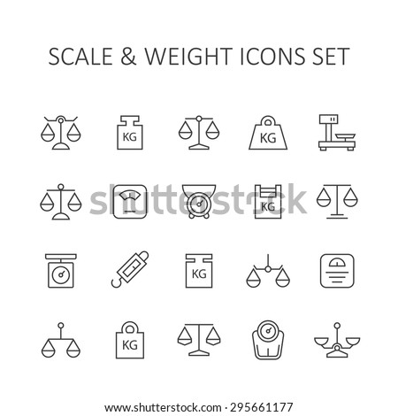 Scale and weight icons set.