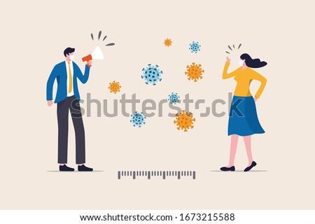 Social distancing, keep distance in public society people to protect from COVID-19 coronavirus outbreak spreading concept, businessman and woman keep distance away in the meeting with virus pathogens