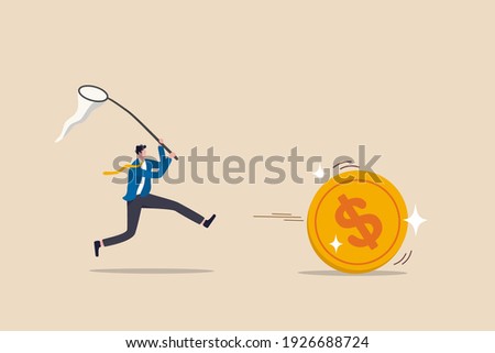 Chasing high performance active mutual fund, buying rising star stock or funds, catch or grab hot ETFs concept, businessman investor run chasing try to catch high performance attractive dollar coin. 商業照片 © 