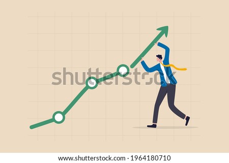 Career growth or business achievement, stock market rising up from economic recovery concept, businessman carrying arrow to make stock rising boom graph and chart.